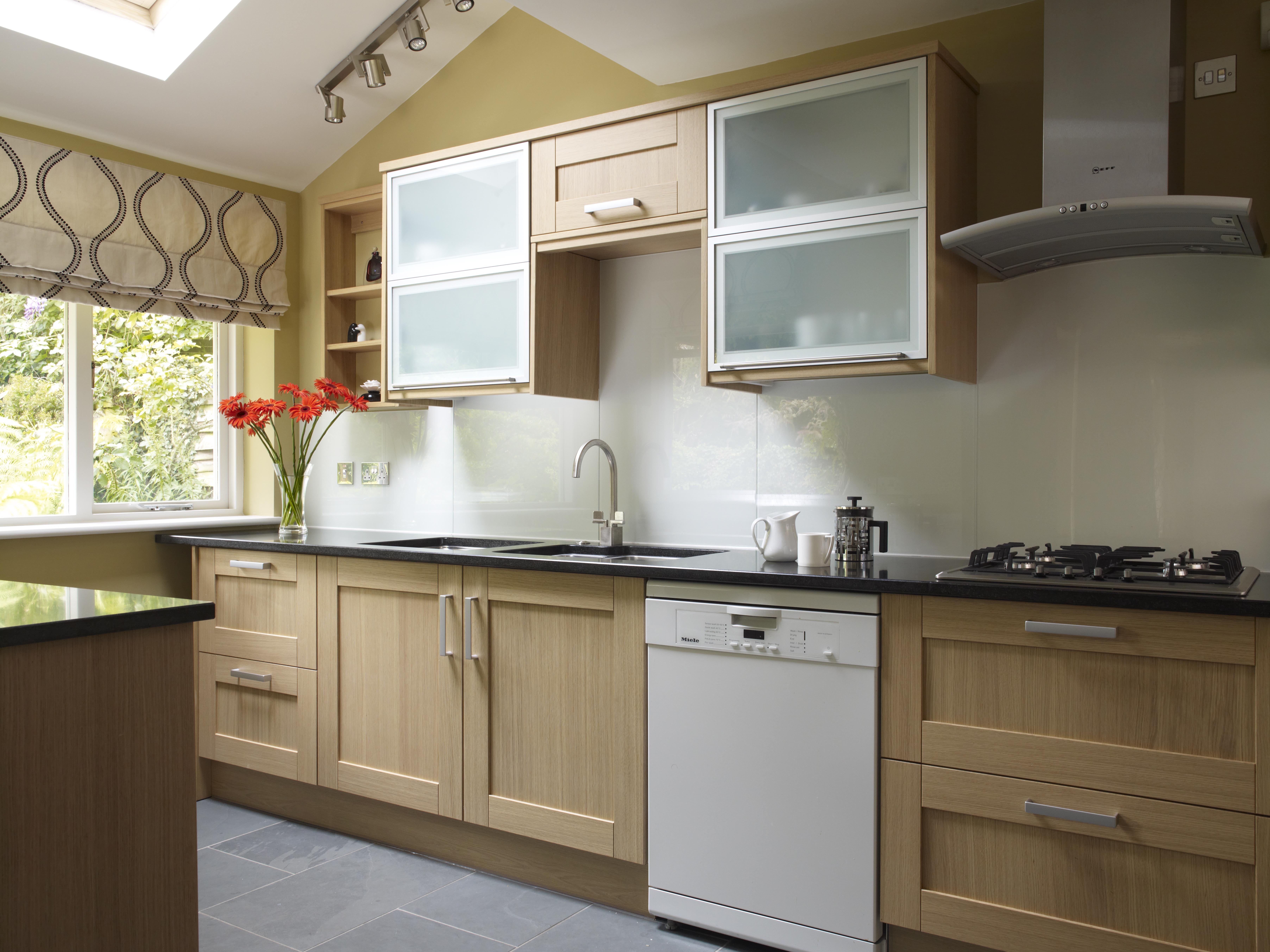 The working kitchen area with new roof lights, away from view of the main living areas