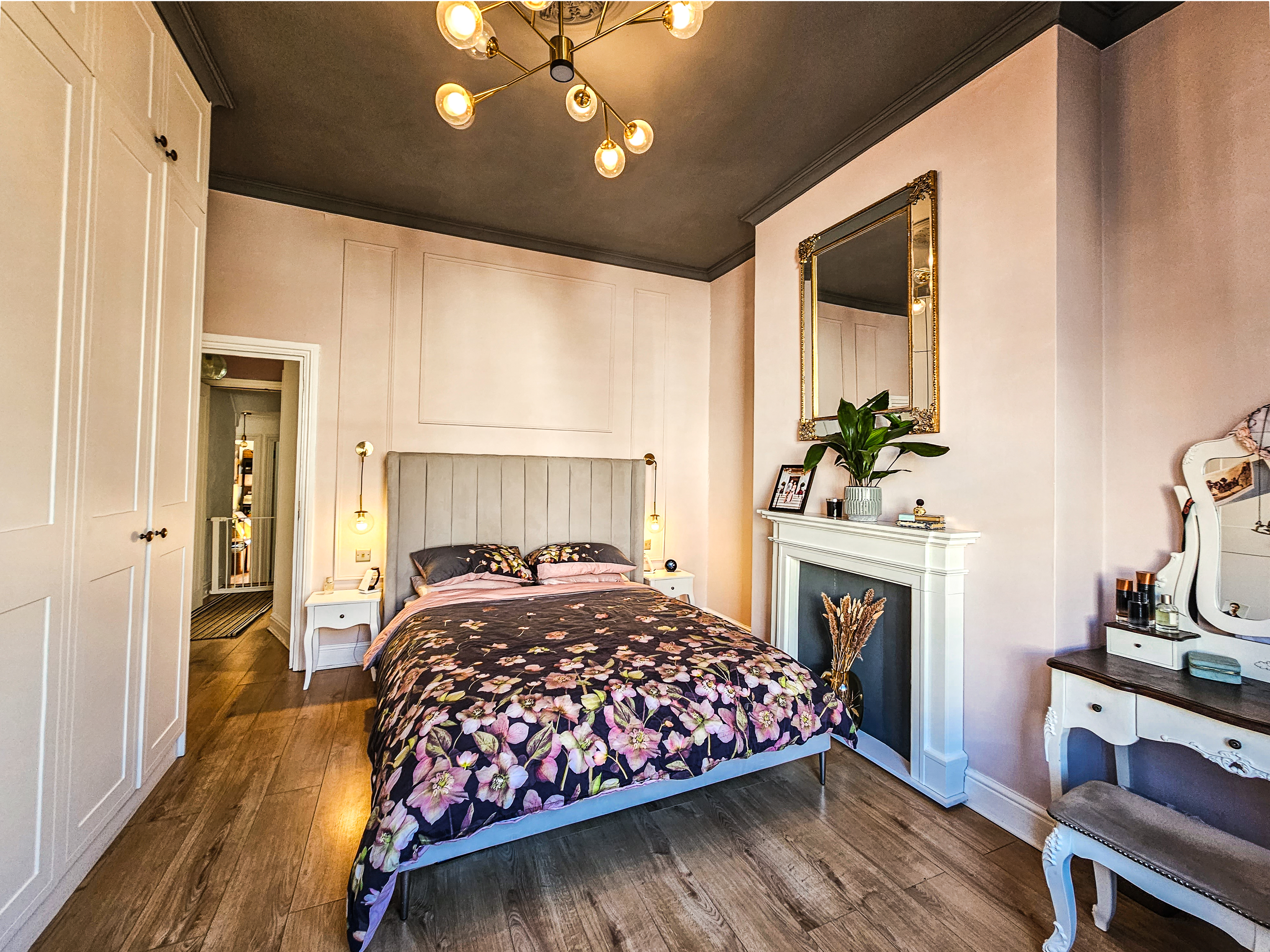 Master Bedroom with Pink and Grey Colour Scheme