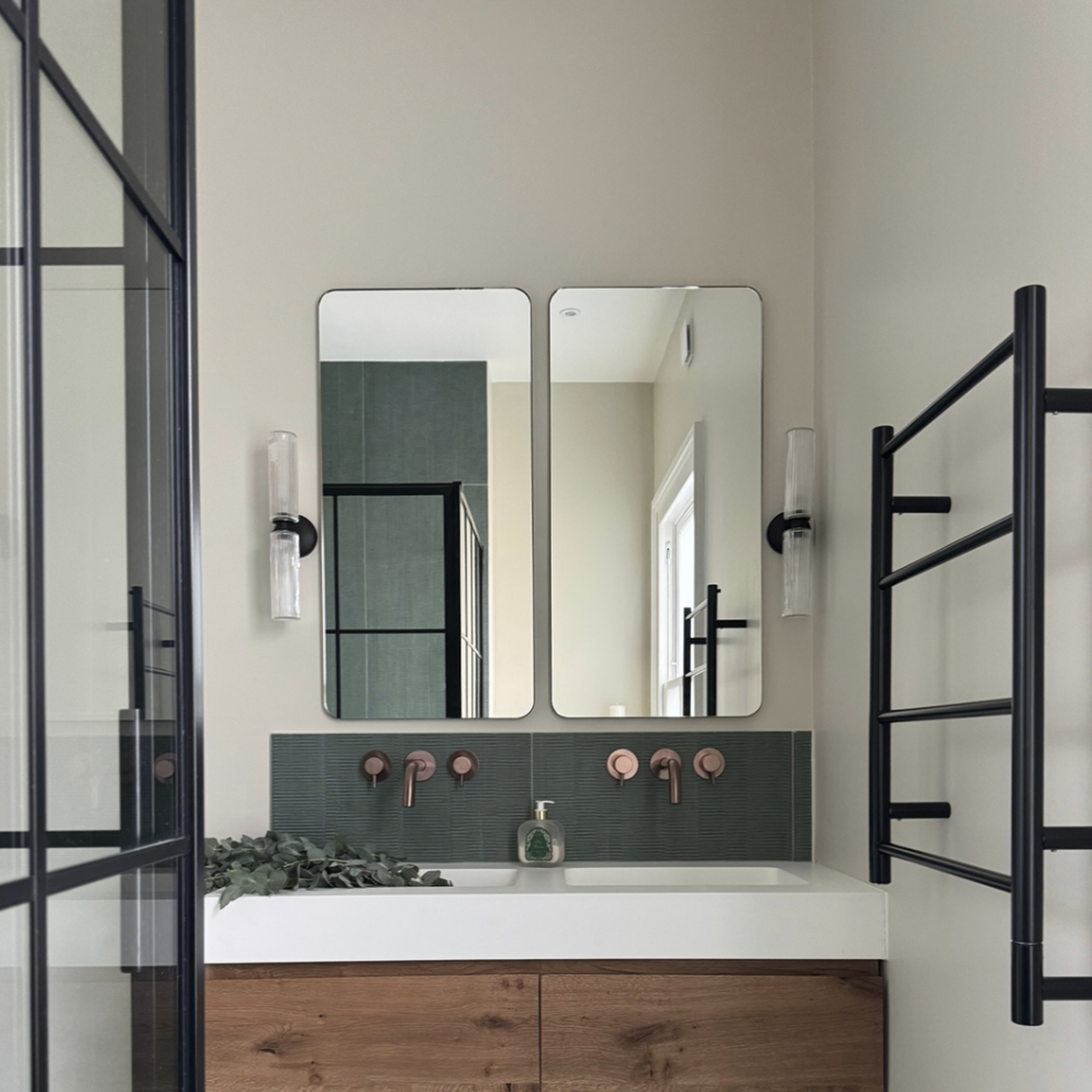 Pair of Quadris™ Bathroom Mirrors with a Bronze Brushed Brass Frame