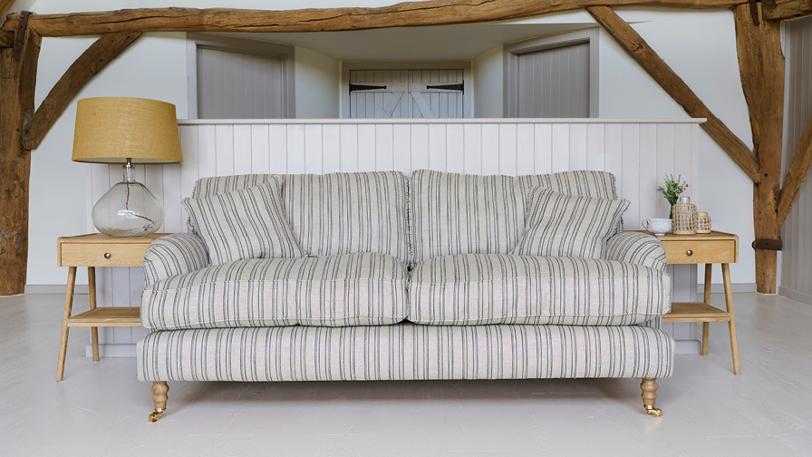 Sofas & Stuff | Alwinton 3 seater sofa in Hovingham Woven Linen Stripe Blue