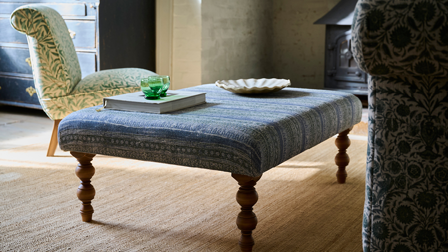 Sofas & Stuff | Porthallow footstool in V&A Threads of India Sulawesi Splendour Indra Winter