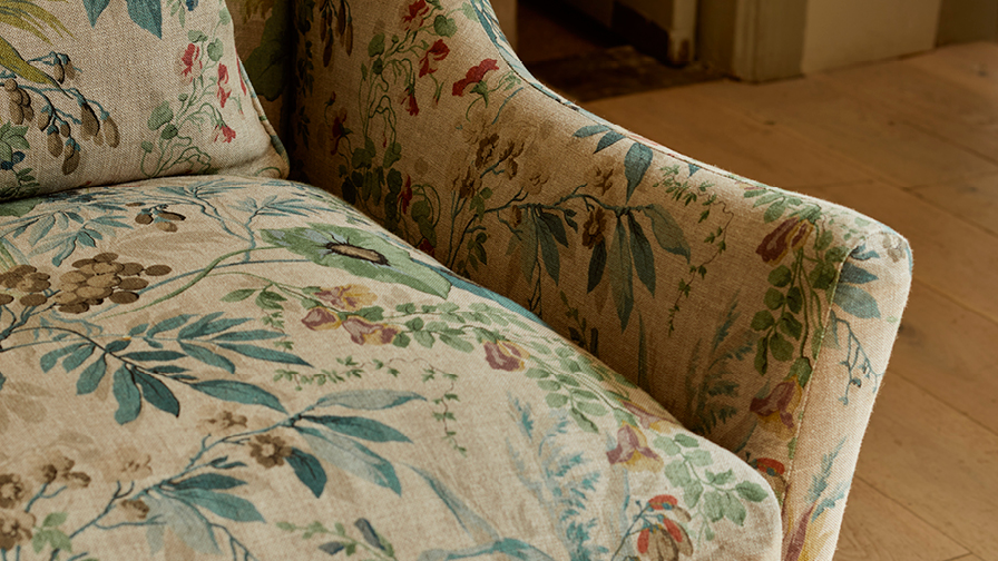 Sofas & Stuff | Cromer 3 seater sofa in Floral Linen Jungle Jaded, close up