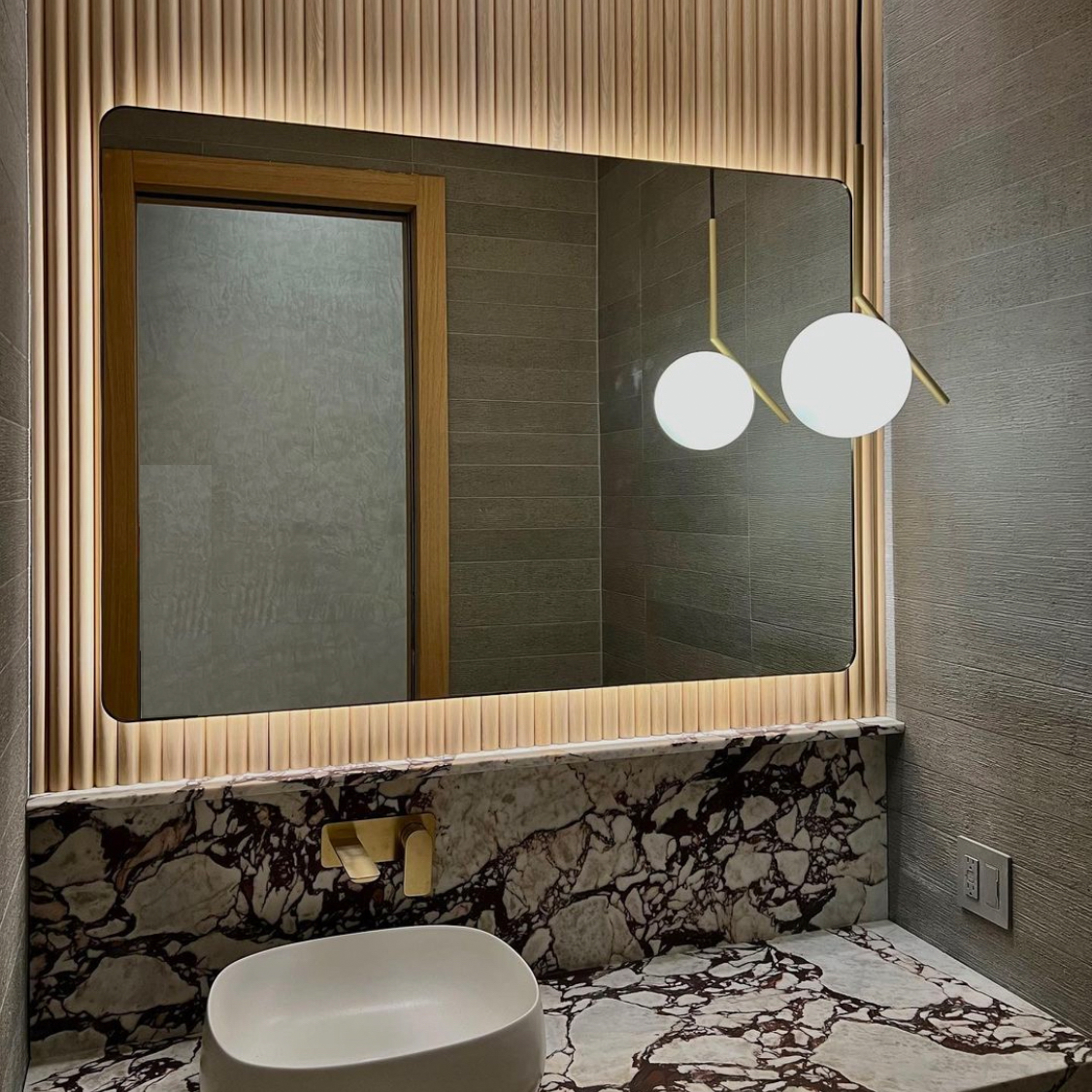 Back Illuminated Quadris™ Mirror with a Bronze Brushed Brass Frame