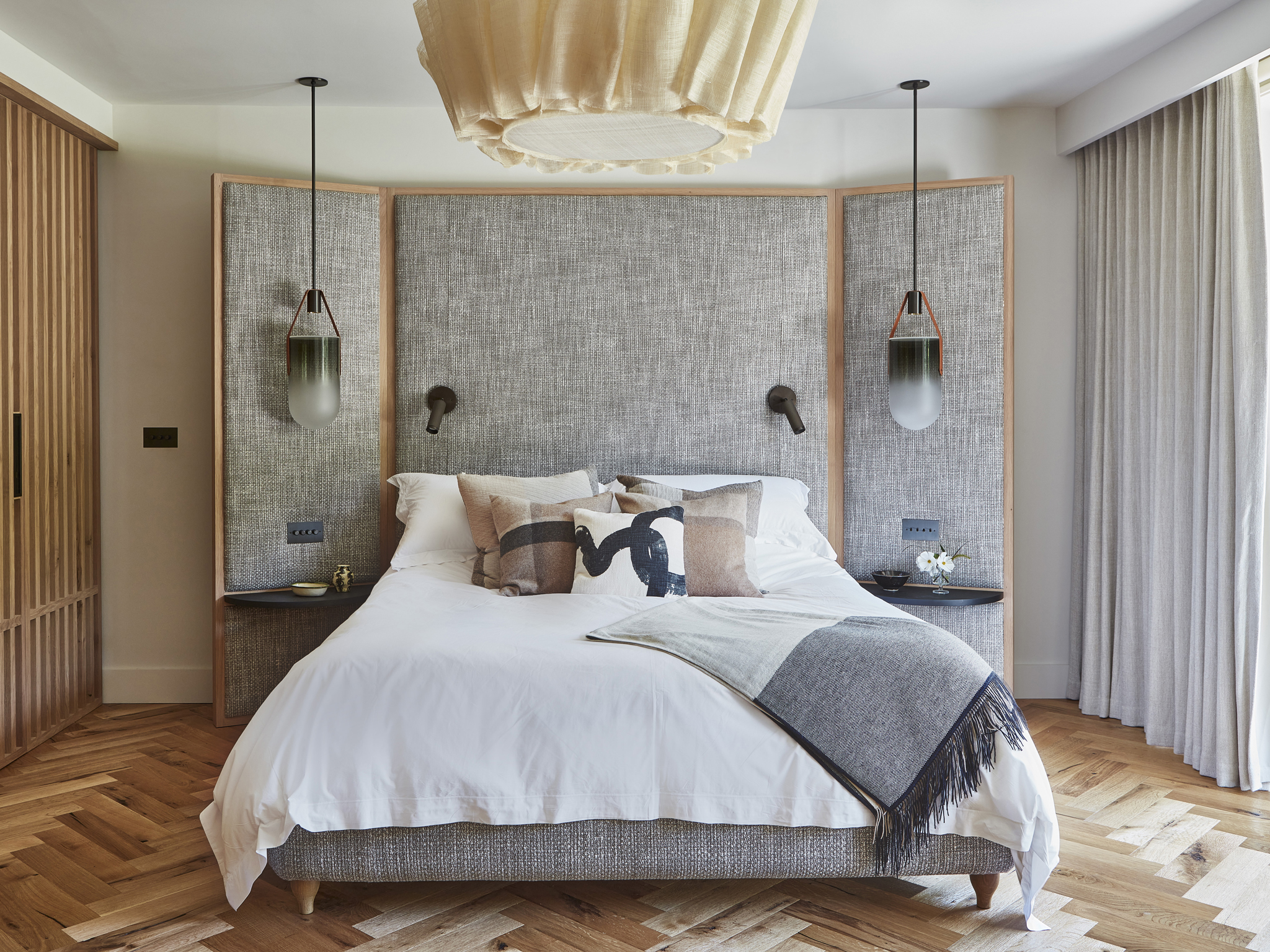 Master Bedroom inspired by Falling Water or the Imperial Hotel with its blend of Japanese style