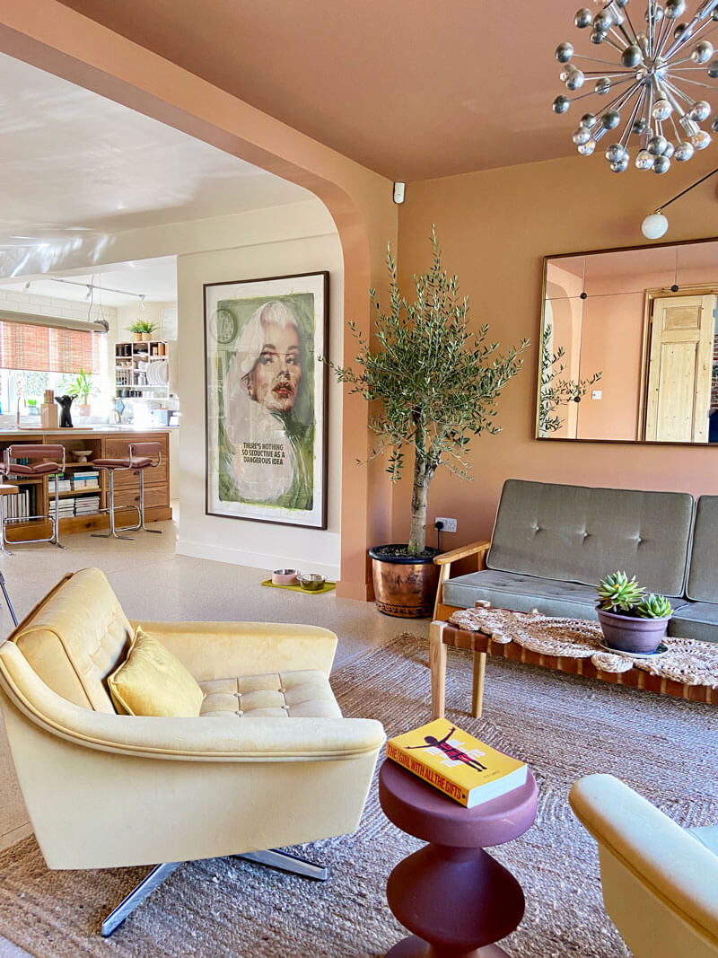 Garden Room with vintage sofa and art deco chairs