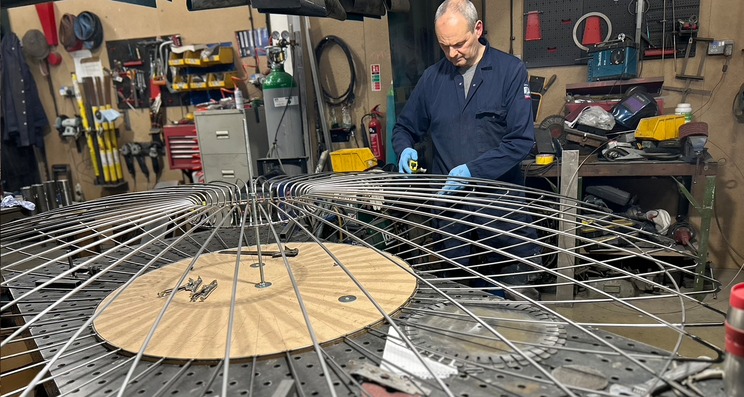 Master Frame Maker, Dave Pain, working on the frame for the canopy lampshades at Iberian Lighting HQ