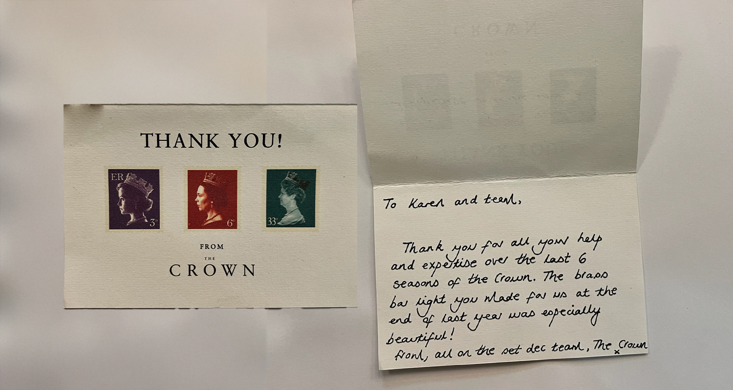 A thank you note from the production team of the Crown to the Iberian Lighting Team