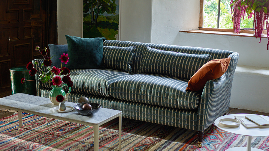 Cromer 3 Seater Sofa in V&A Threads of India Opulent Velvets Ikat Mirage Hunter