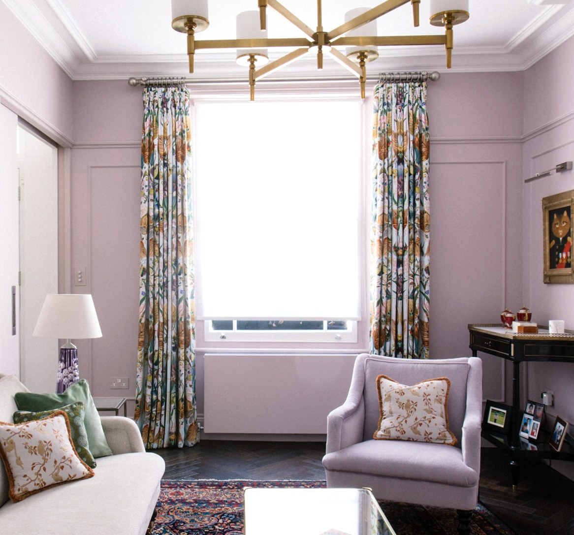 The formal Dorchester Pink Living room where classic Georgian sofa and armchairs marry up with contemporary brass touches