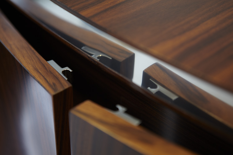 Macassar ebony, shagreen mirror and polished chrome.