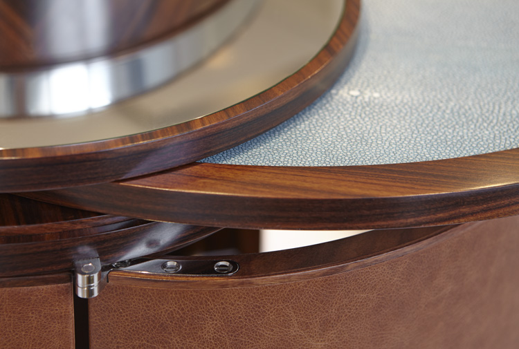 Macassar ebony, shagreen mirror and polished chrome.