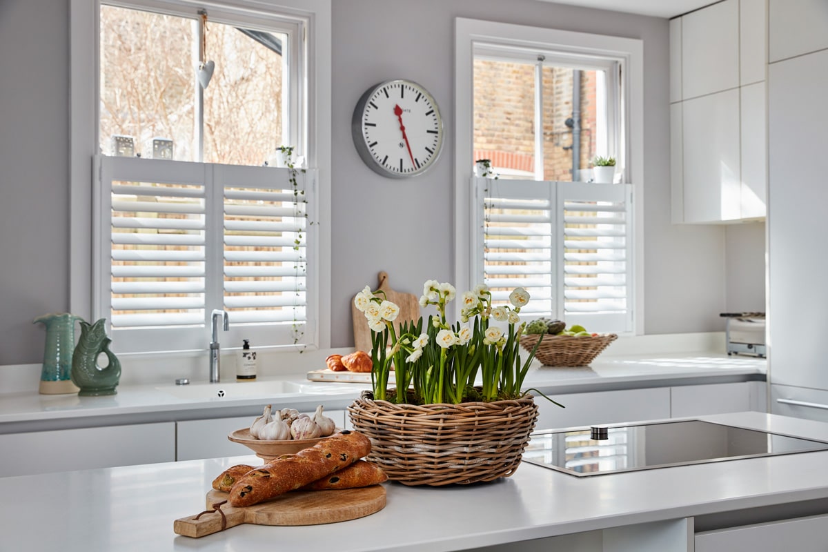 Café Style Shutters for Kitchen Windows by Plantation Shutters Ltd