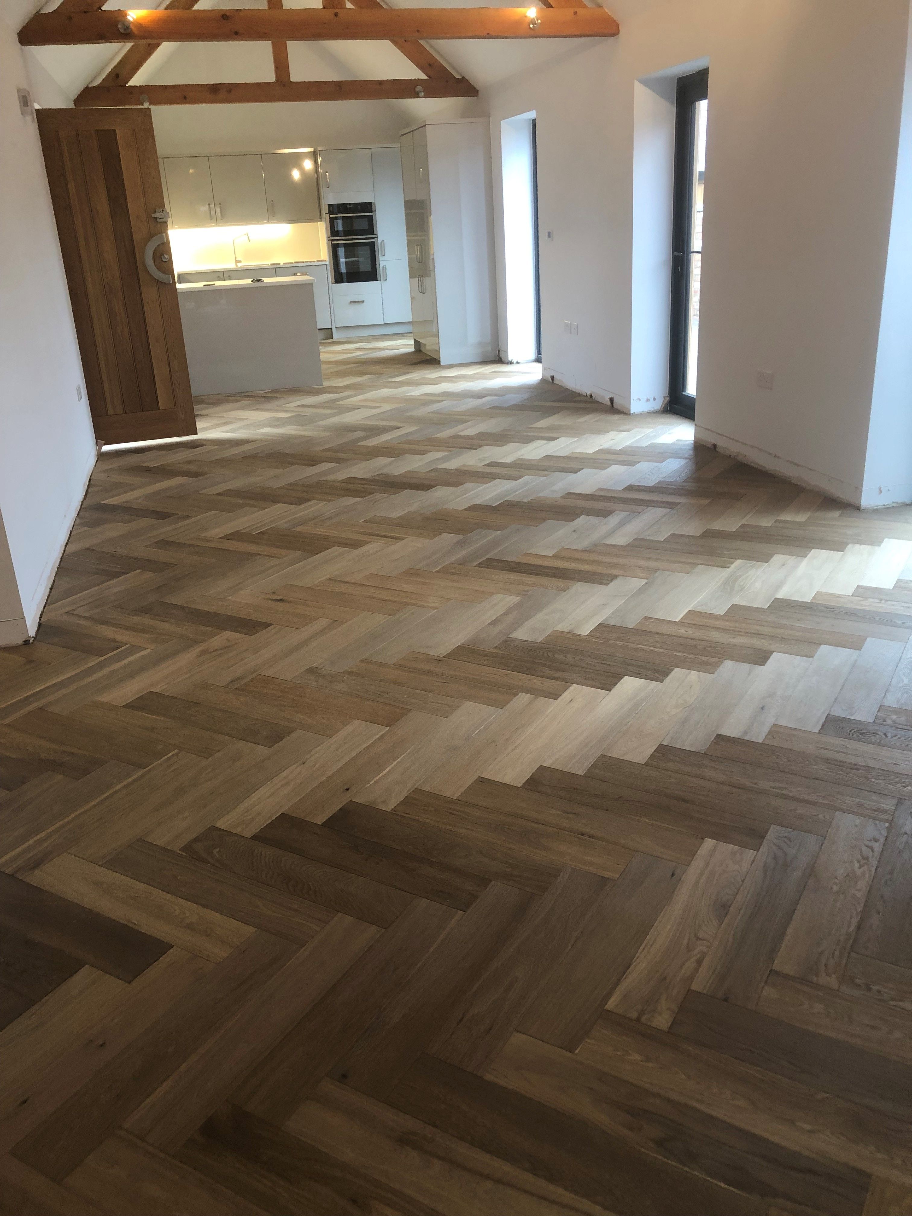 Fumed UV Oiled herringbone parquet wood flooring 