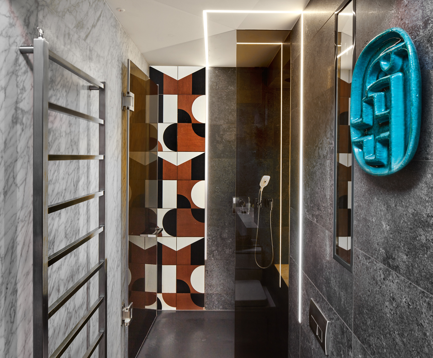 Shower room, graphic tiles