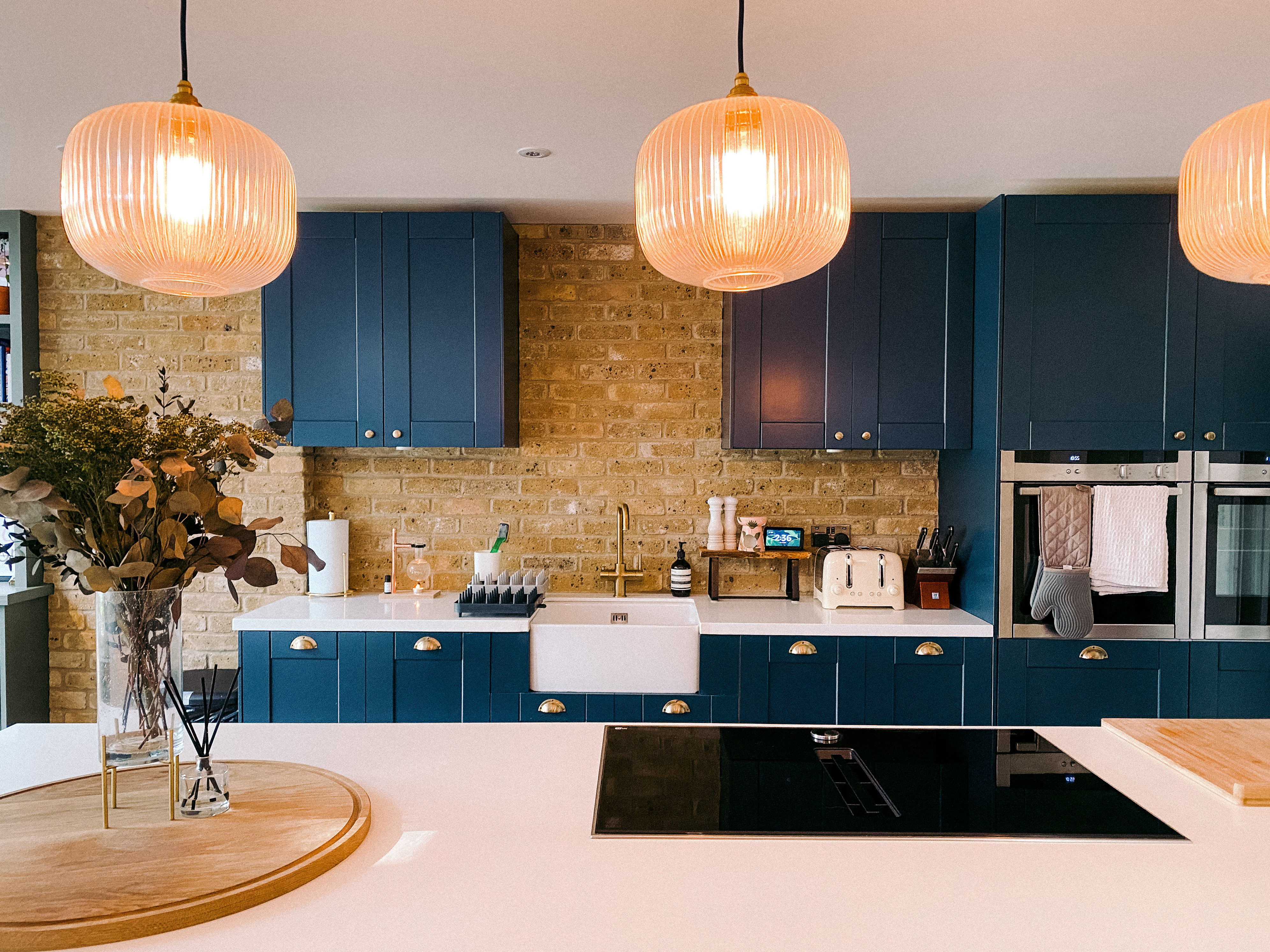 Yellow Brick Slips in a Blue Kitchen