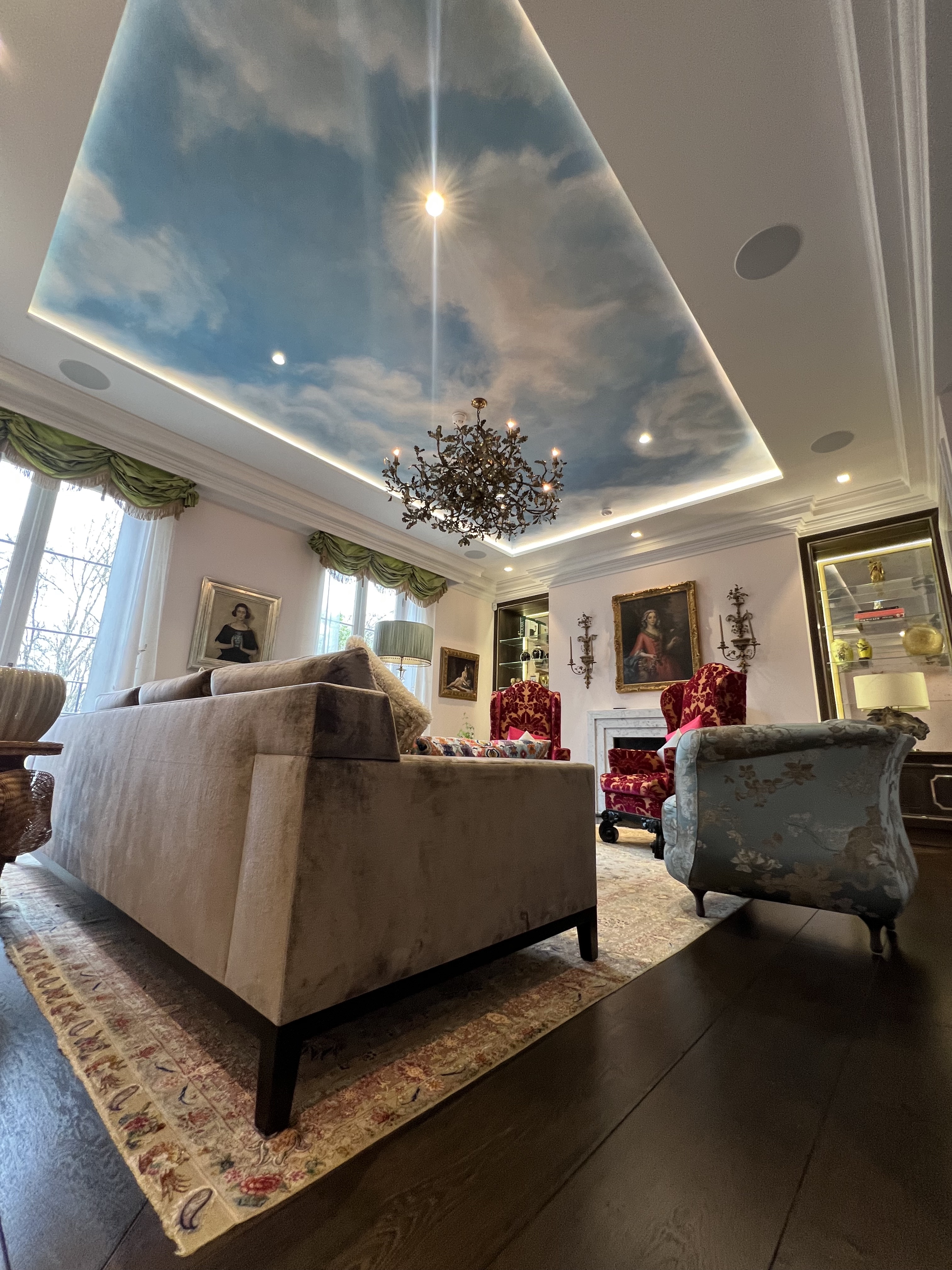 Lutron lighting control and a sky mural.