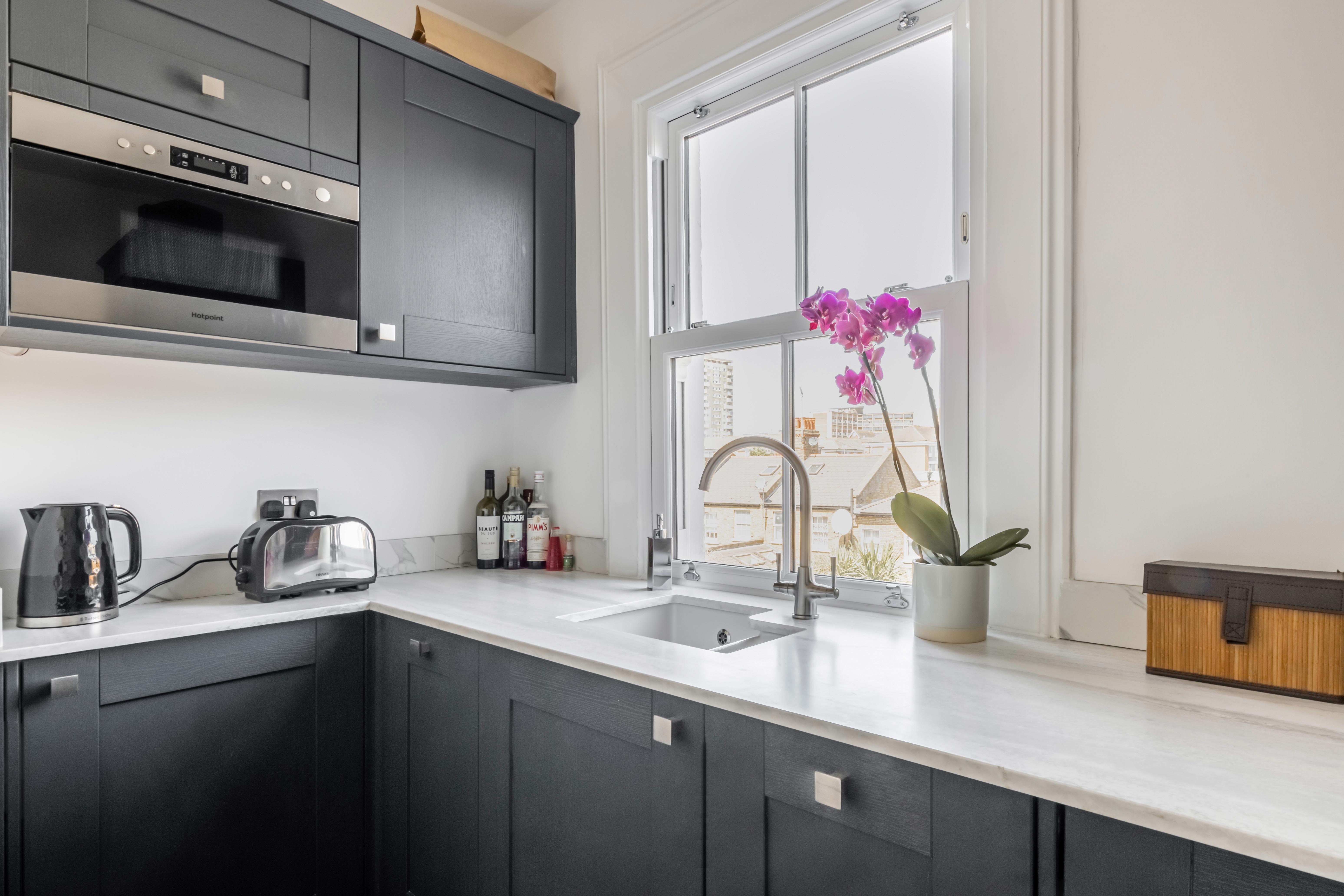 dark blue kitchen