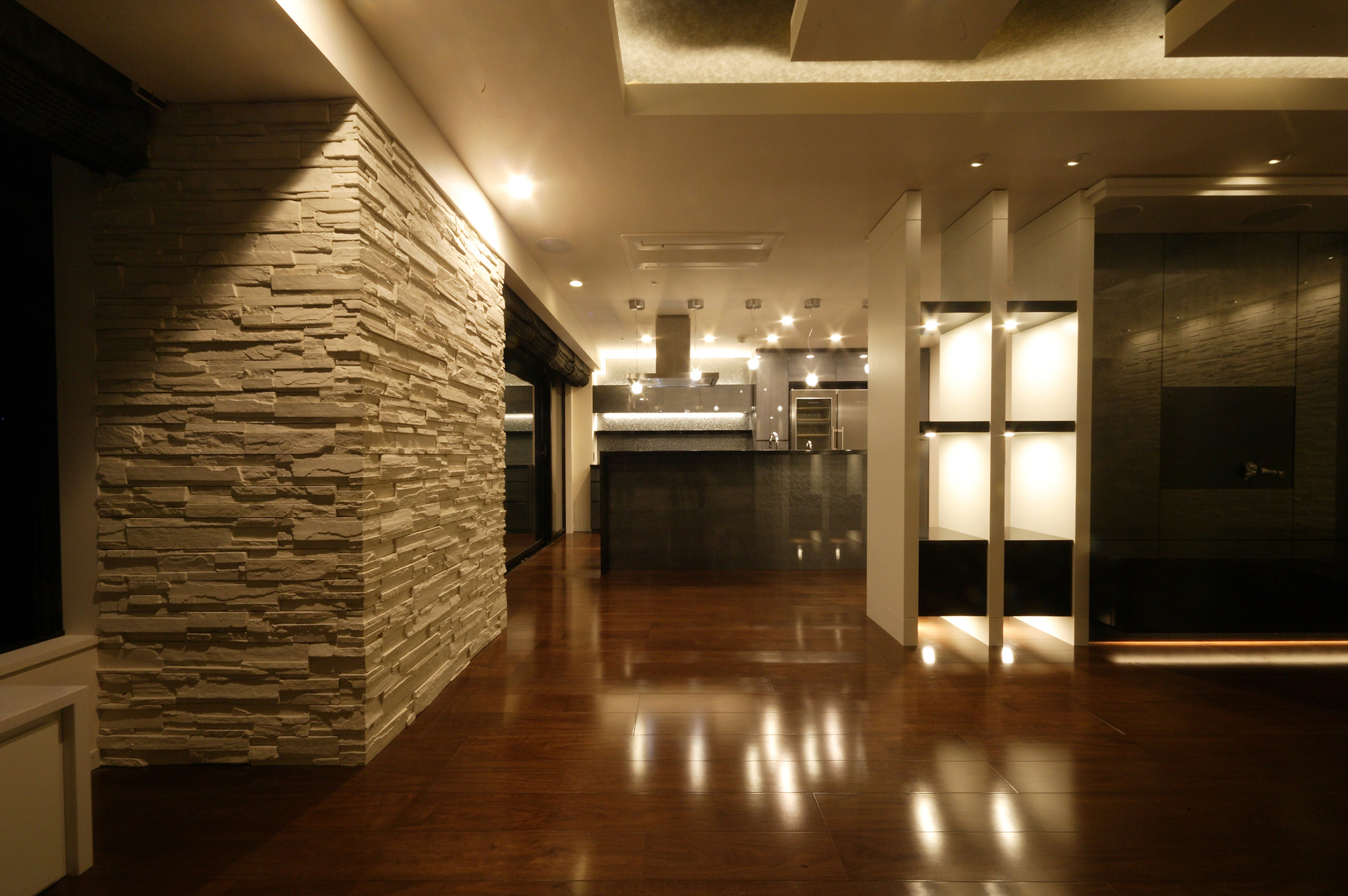 Living rrom,  Dining bar, Black & White, Zen style