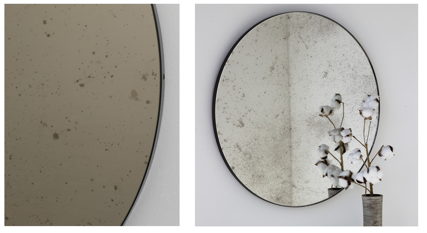 Orbis Round Mirror with Antiqued Finish