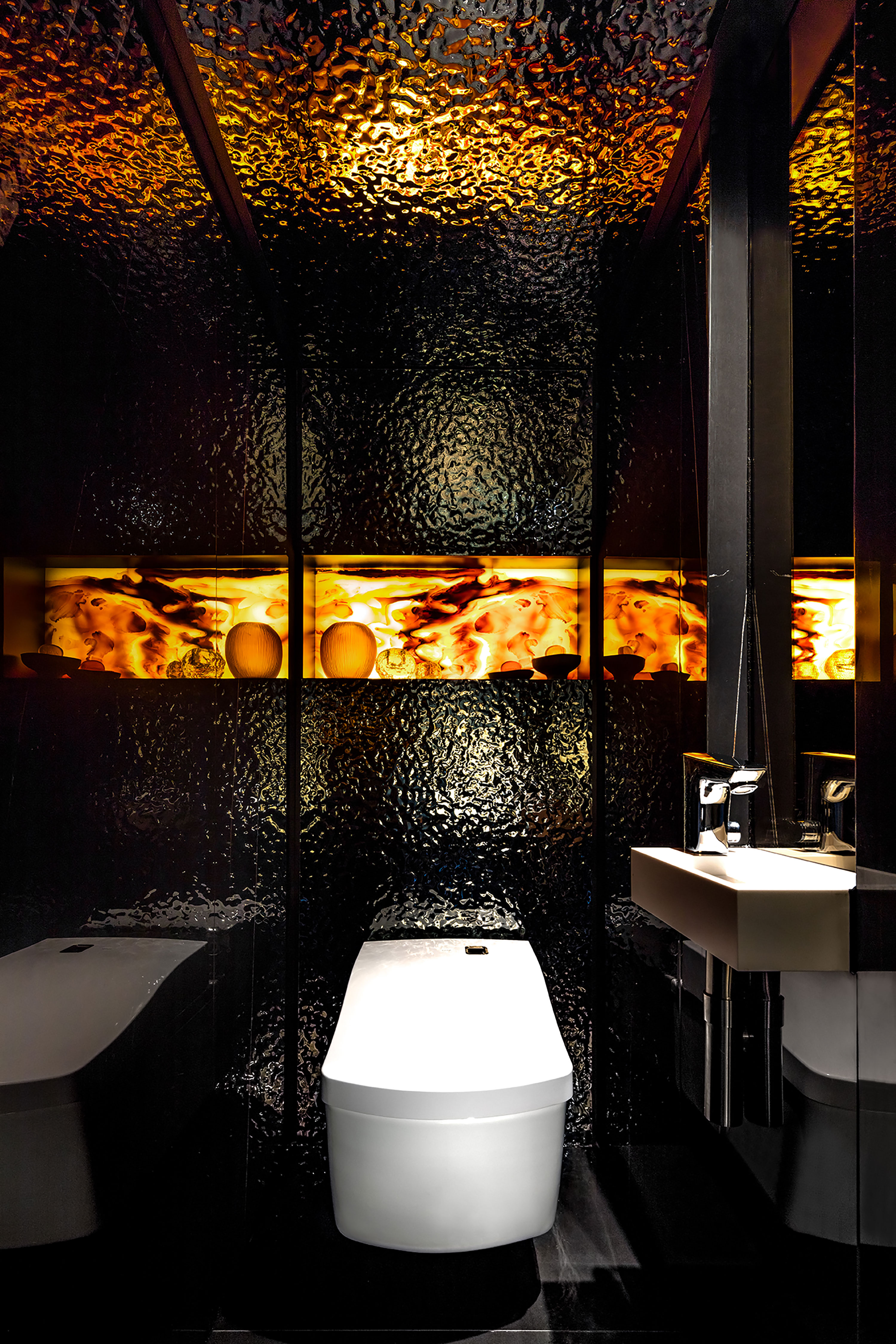 Guest WC, disco theme, backlit onyx