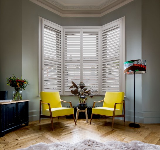 Shutters for Living Room Bay Windows by Plantation Shutters Ltd