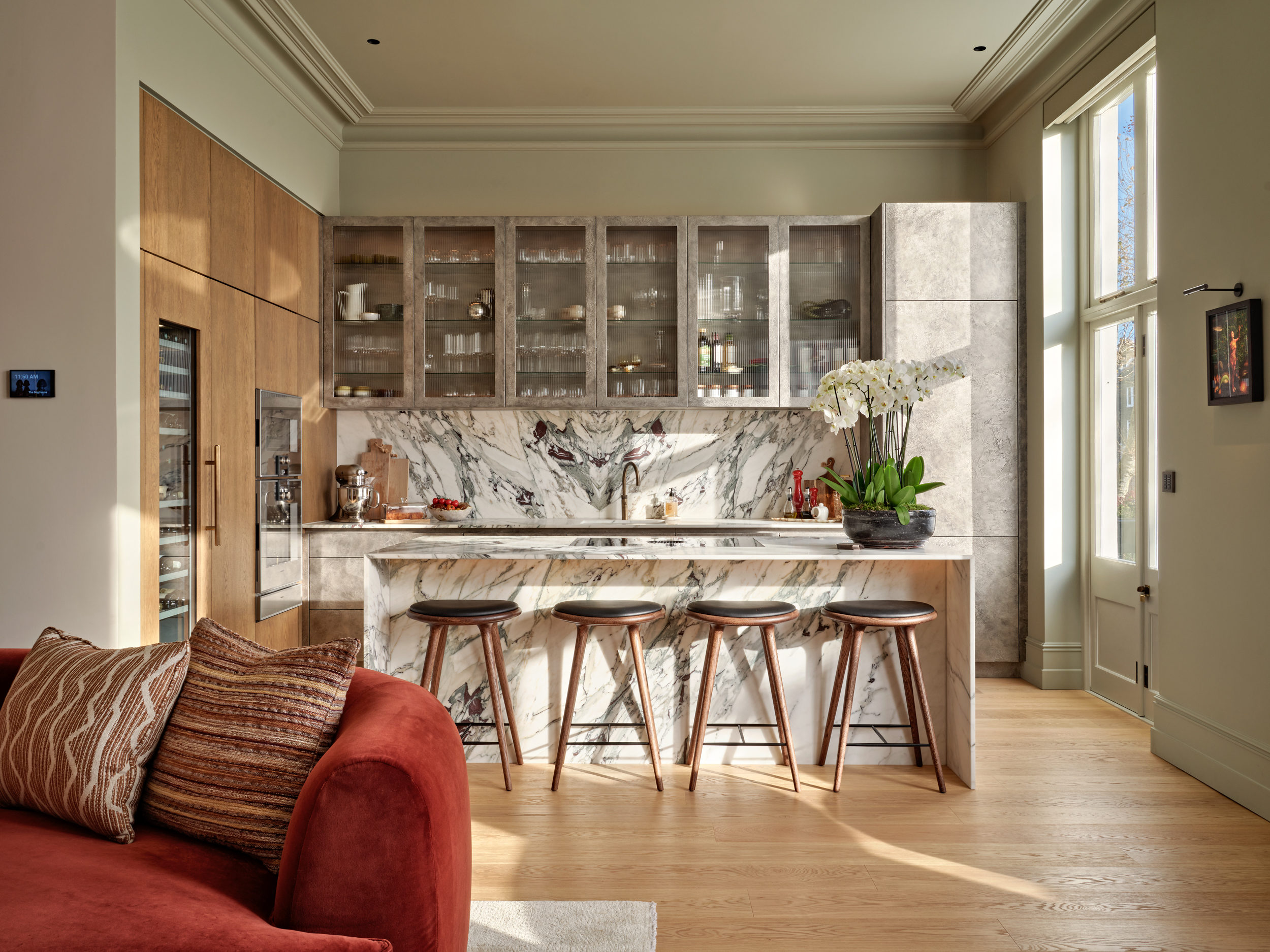 Open plan kitchen with bar seating.