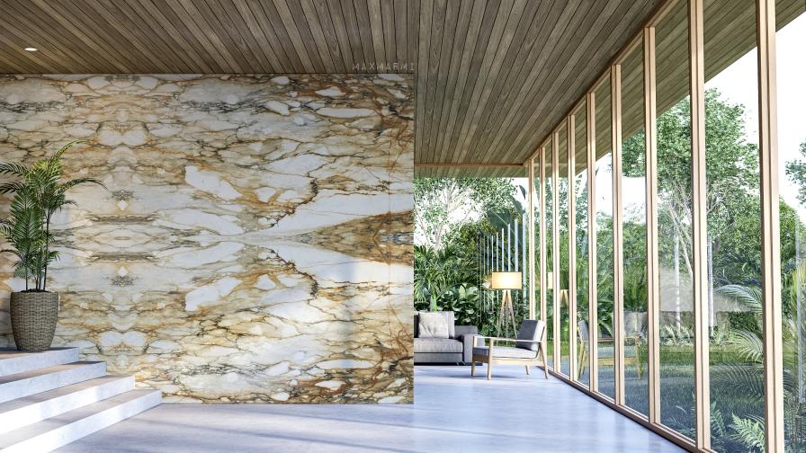 Calacatta Macchia Vecchia Living Feature Wall.