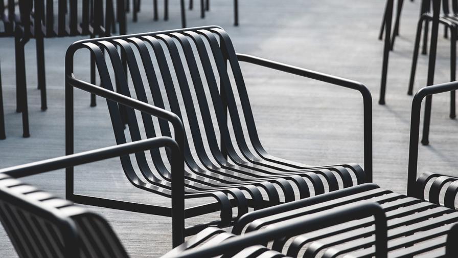 Outside the Weston featuring HAY Palisade armchairs and tables