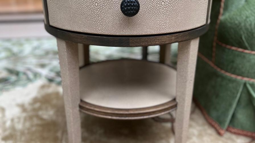 Side table made of solid wood and leather