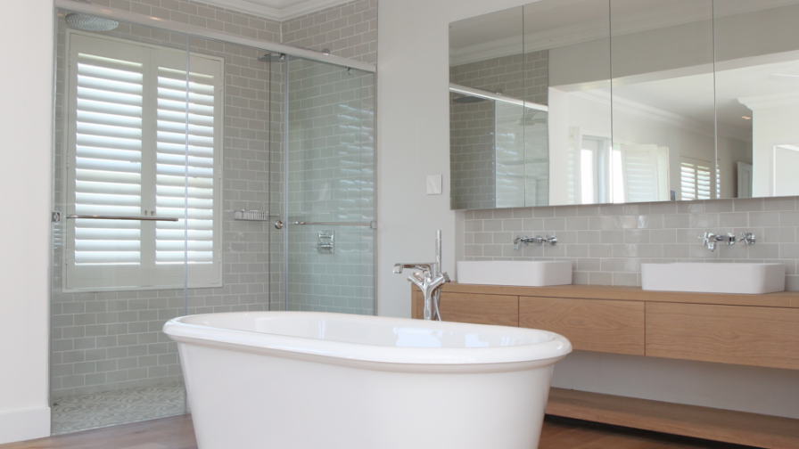 stylish shutters in classic bathroom