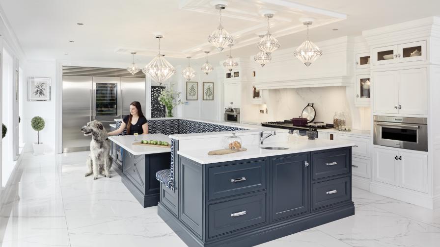 Our wonderful bright handcrafted showroom kitchen painting in Christoff White and Thistle