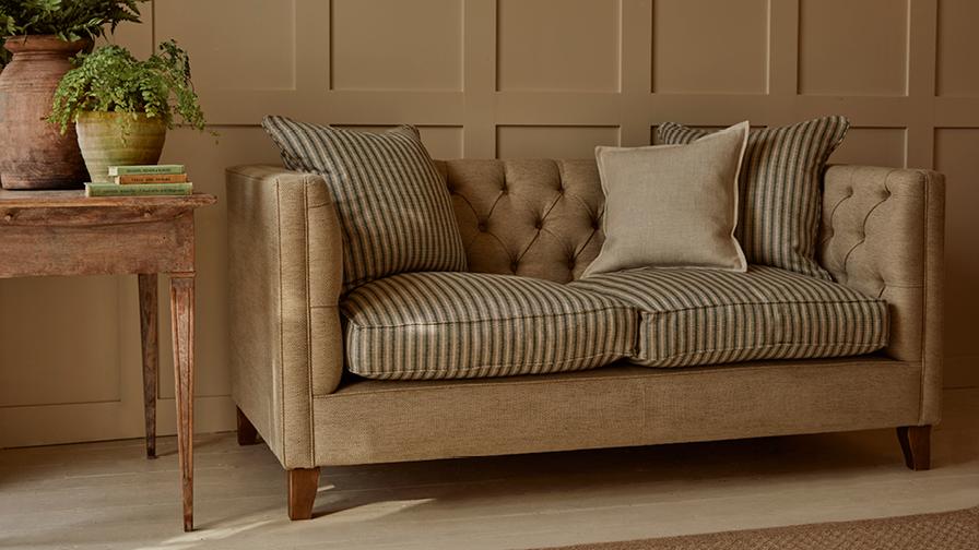 Sofas & Stuff | Haresfield 3 seater sofa in Whernside spring grass and Stockport Stripe Hunter