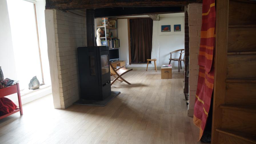 Band sawn white oak in a home with open plan living 