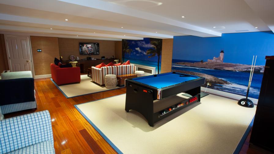 Games room, with TV media room and pool table.