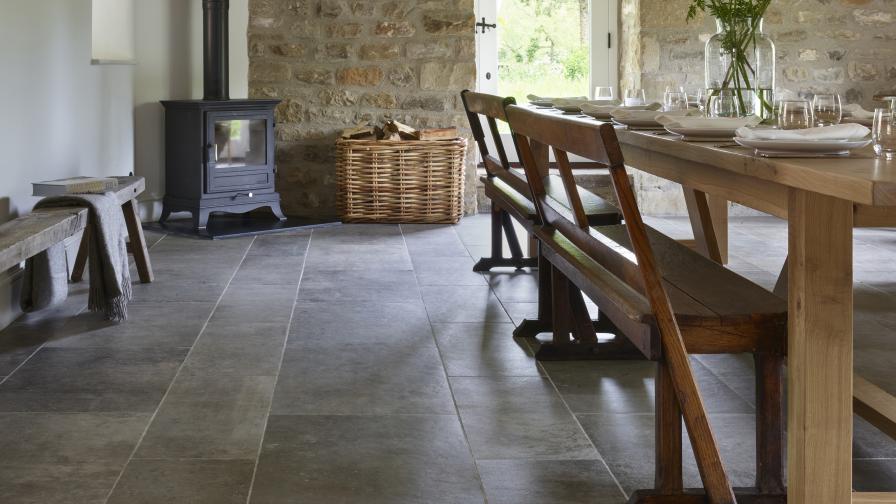 Stone porcelain floor provided by Lapicida in client dining area