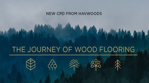 horizon shot of a dark pine forest with the image inscription The Journey of Wood Flooring